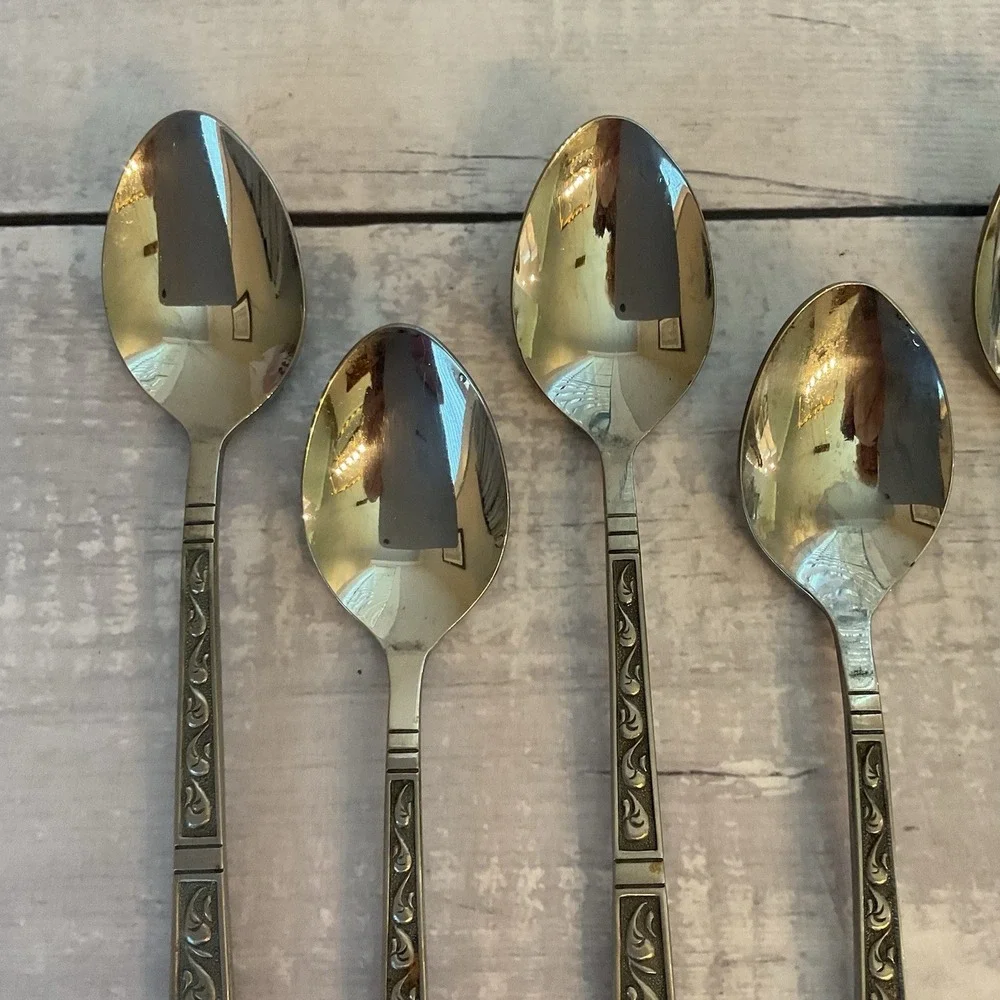 Riviera RIF4 Stainless Flatware Japan Set Of 7 Iced Tea Spoons MCM Vintage